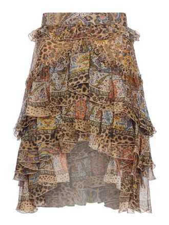 Etro Paisley And Animal Print Silk Mini Skirt