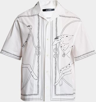Jacquemus Mens The Jean Dog-Print Cotton Camp Shirt