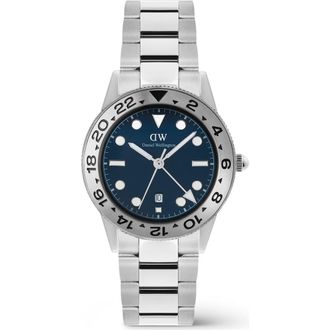 Daniel Wellington Iconic Brushed Bezel GMT Bracelet Watch, 40mm in Silver-Tone at Nordstrom