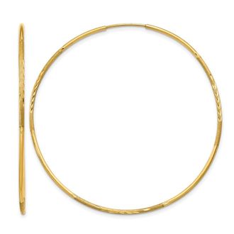 Diamond2Deal 14k Yellow Gold 1.25mm Diamond-cut Round Hoop Earrings 51 mm