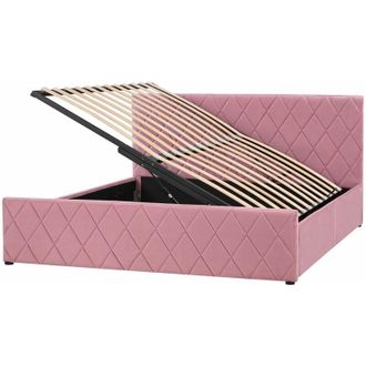 Beliani Letto Contenitore Trapuntato Velluto Rosa Rete a Doghe 160 x 200 cm Rochefort