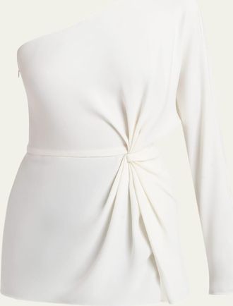 Valentino Garavani Twisted Silk Cady Long-Sleeve One-Shoulder Top