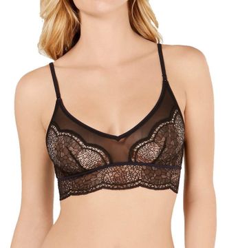 Calvin Klein Crackled Lace Triangle Bralette In Black
