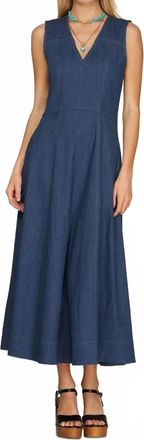 She + Sky Sleeveless Stretch Denim Midi Dress In Washed Blue