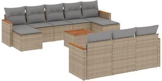 vidaXL Set De Sof&aacute;s De Jard&iacute;n 11pzas Con Cojines Rat&aacute;n Sint&eacute;tico Beige Vidaxl