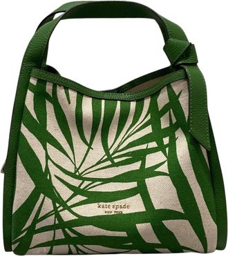 Kate Spade New York Green Ivory Canvas Leather Handbag Tote Bag (Pre-Owned)