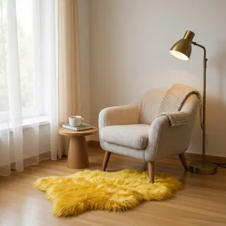 Infinity Leather Genuine Bright Yellow Sheepskin Natural Silky Soft Fluffy Real Wool Rug
