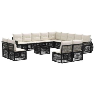 vidaXL Conjunto De Sof&aacute;s De Jard&iacute;n 14 Pcs Negro Y Blanco Crema Vidaxl