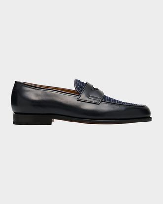 John Lobb Men & apos;s Lopez Denim and Leather Penny Loafers