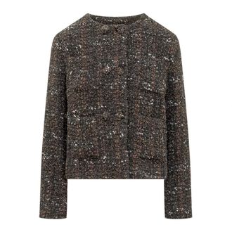 Fabiana Filippi Tweed Jackets, female, Multicolor, Size: M Crewneck Blazer Jacket