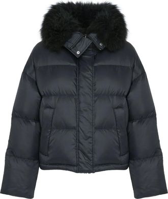 Yves Salomon Piumino con bordo in shearling - Nero