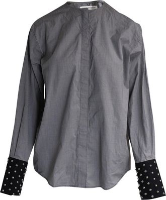 J.W.Anderson Micro-check Studded Cuff Button-Up Shirt in Black and White Cotton