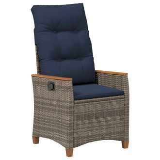 vidaXL Silla De Jard&iacute;n Reclinable Gris Y Azul Marino Rat&aacute;n Sint&eacute;tico Vidaxl