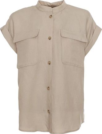 Woolrich Oversized Linnenmix Blouse - Dames - Overhemden - Beige - S - Linnen - Overhemden