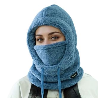 Generic Womens Winter Balaclava - Windproof Thermal Fleece Lined Face Mask & Neck Warmer for Cycling, Commute, Outdoor, One Size Adjustable Drawstring (Blue, 