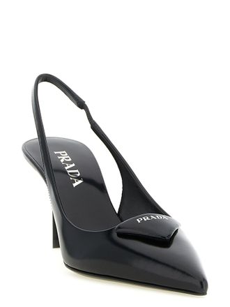 Prada Pointed Toe Leather Slingback Heel - Black