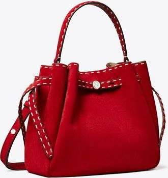 Tory Burch Womens Romy Suede Pick Stitch Bucket Bag, One Size