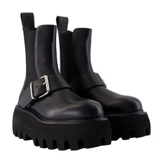 Alexander McQueen Womens Leather Platform Chelsea Boot Black Calfskin