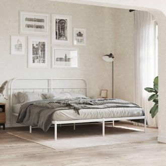 Berkfield Home Metal Bed Frame without Mattress with Headboard White 183x213cm | Size: 183x213 cm
