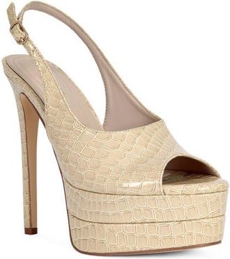 Azalea Wang Exactly Slingback Platform Peep Toe Pump in Taupe Multi at Nordstrom, Size 7.5