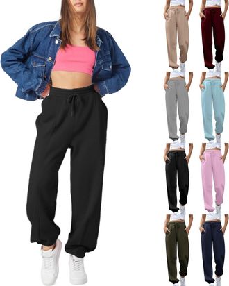 Generic Jogging Bottoms for Women Baggy Sweatpants Plain Baggy Fleece Cinch Bottom Straight Leg Jogger Plus Size Sports Wear for Women UK Ladies Straight Leg 
