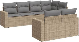 vidaXL Vidaxl - Set Sof&aacute;s De Jard&iacute;n 7 Piezas Y Cojines Rat&aacute;n Sint&eacute;tico Beige