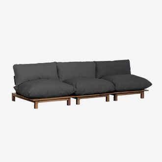 Sklum Sof&aacute; Modular Reclinable De Jard&iacute;n De 3 Piezas En Madera De Acacia Brina Sklum Gris Antracita