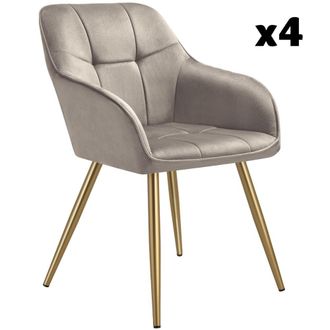 TecTake 4 sillas de comedor, aterciopeladas, 58 x 62 x 82 cm, gris topo/oro