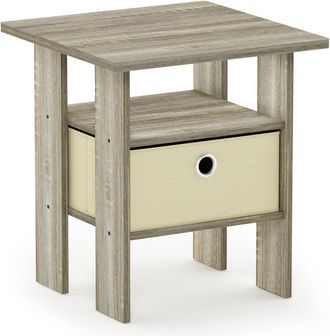 Furinno Andrey End Table Nightstand with Bin Drawer, Sonoma Oak/Ivory