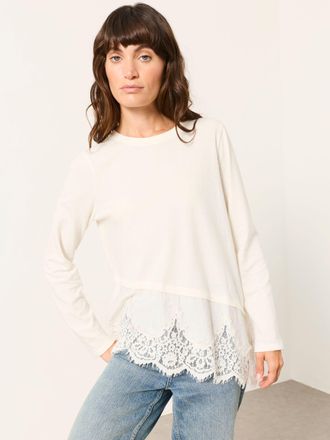 Fat Face FatFace Fern Ivory Lace Trim T-Shirt