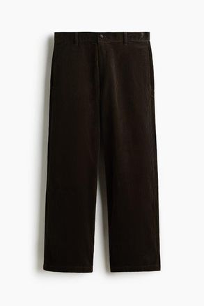 H&M Relaxed Fit Corduroy Trousers in Dark Khaki Green at Nordstrom, Size 32
