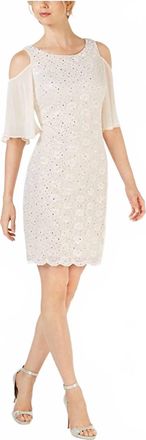 Connected Lace Cold Shoulder Sheath Dress In Champagne