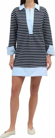Tanya Taylor Whitney Dress In Maritime Blue/cream Thin Stripe