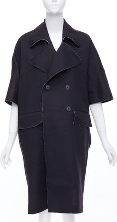 Marni Wool Linen Frayed Edge Double Breasted Long Coat