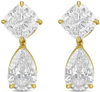 Diana M. Jewels 14kt Yellow Gold 15.00 Ct tw of Lab grown square cushion and pear shape diamond earrings