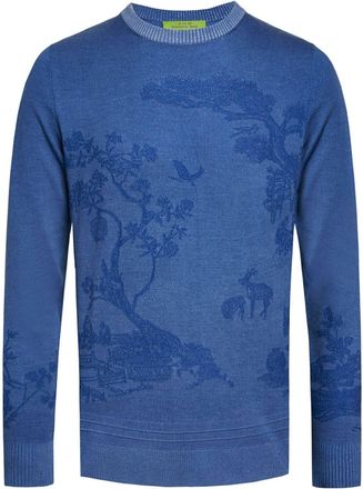 Shanghai Tang spray-effect jacquard jumper - men - Wool/Polyester - 50 - Blue