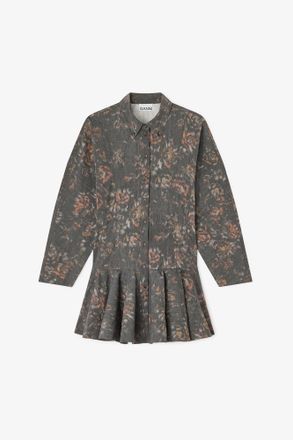 Ganni Mixed Black Floral Shirt Dress - Size 10/12 Organic Cotton
