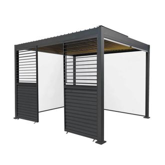 MonsterShop Anthracite Aluminium Pergola With White Blinds, 2 x Side Panels & LED in Grey