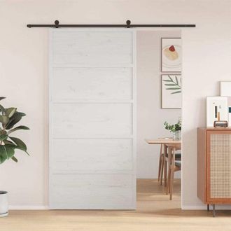 vidaXL Puerta De Granero Madera Maciza Pino Blanca 100x208 Cm Vidaxl