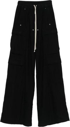 Rick Owens Broeken, Dames, Zwart, S, Katoen, Zwarte Cargo Trekkoord Wijde Broek