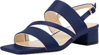 Castamere Womens Slingback Low Chunky Block Heel Peep Open Square Toe Dress Sandals Casual Office Summer Shoes 3.5 CM Heels Navy Blue 3.5 UK