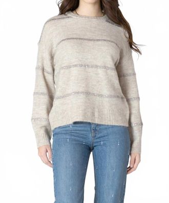 Dex Clothing Sequin Stripe Sweater In Light Oat