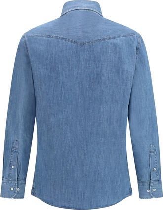 Brunello Cucinelli Mens Easy Fit Lightweight Denim Shirt Med Wash Cotton
