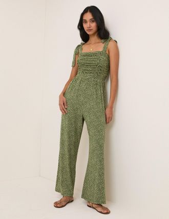 Nobody's Child Green Polka Dot Tie Shoulder Jumpsuit