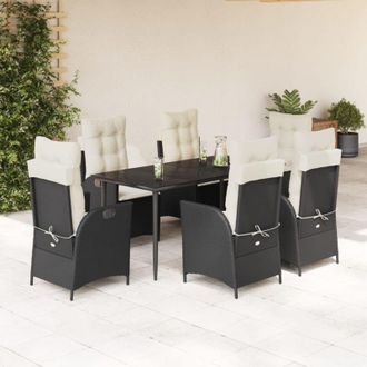 vidaXL Set De Comedor De Jard&iacute;n 7 Pzas Y Cojines Rat&aacute;n Sint&eacute;tico Negro Vidaxl