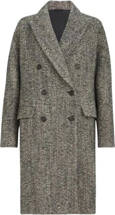 Brunello Cucinelli Dubbele-Rij Woljas Visgraat - Dames - Mantel - Zwart - XL - Wol - Jassen