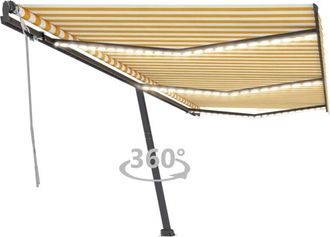 vidaXL Vidaxl - Toldo Retr&aacute;ctil Manual Con Luz Led Amarillo Y Blanco 600x300 Cm
