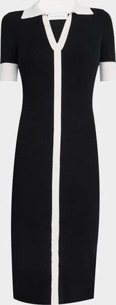 Elie Tahari The Myra Contrast Ribbed Midi Sweater Dress