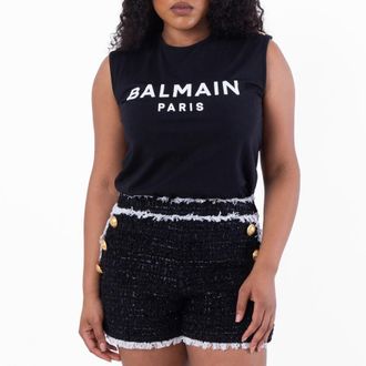 Balmain Logo Print Button Embellished Tank Top, Size X-Large