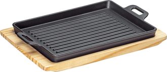K&uuml;chenprofi Sart&eacute;n Parrilla Con Soporte, 32 X 22 X 3,5 Cm, Hierro Fundido/madera De Pino Bbq / Kuchenprofi